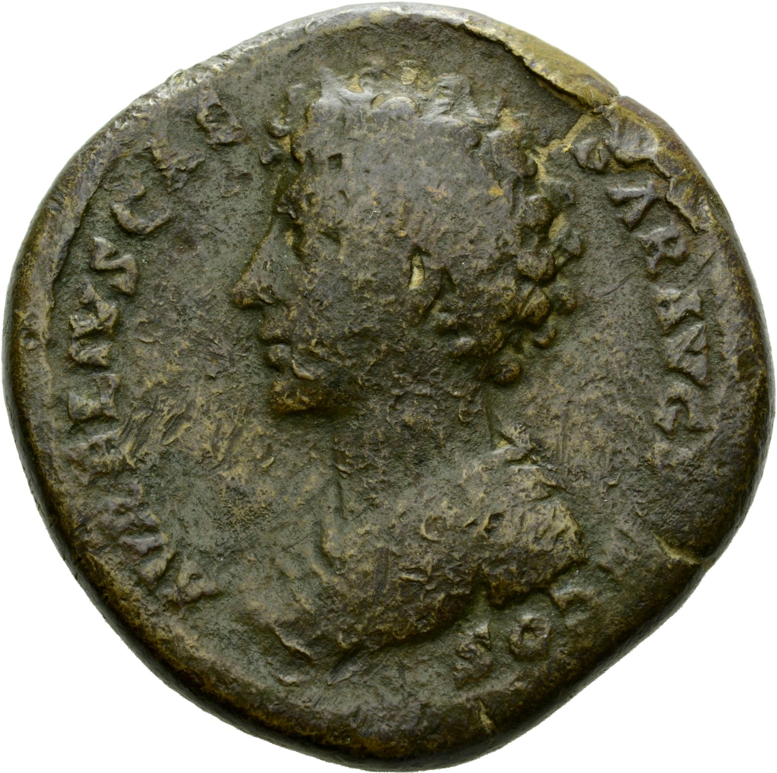 RIC III Antoninus Pius 1232C Antoninus Pius obverse, Bust of Antoninus Pius, bare-headed, draped, curiassed, left