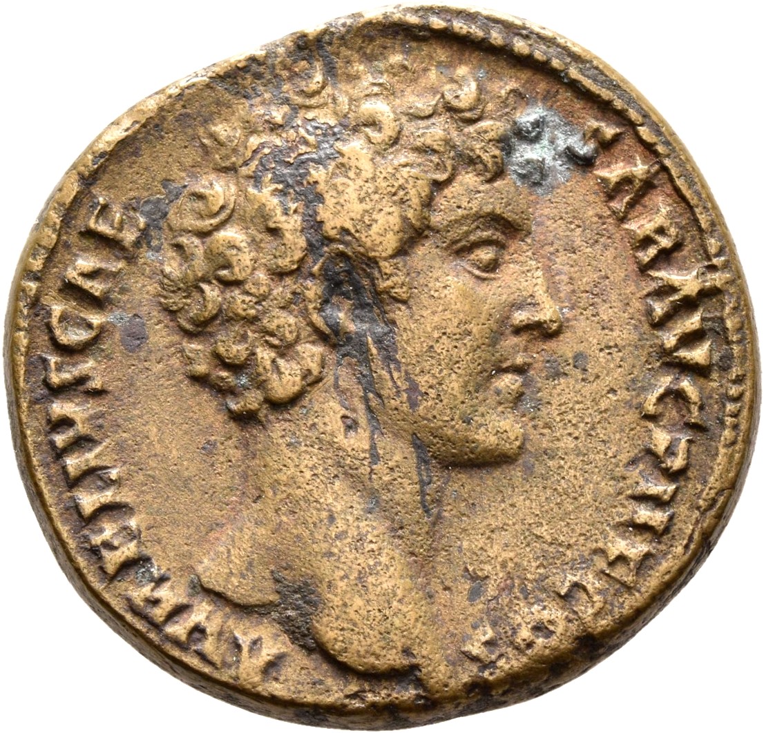 RIC III Antoninus Pius 1240A (dupondius) Antoninus Pius obverse, Head of Marcus Aurelius, bare, right; sometimes with drap...