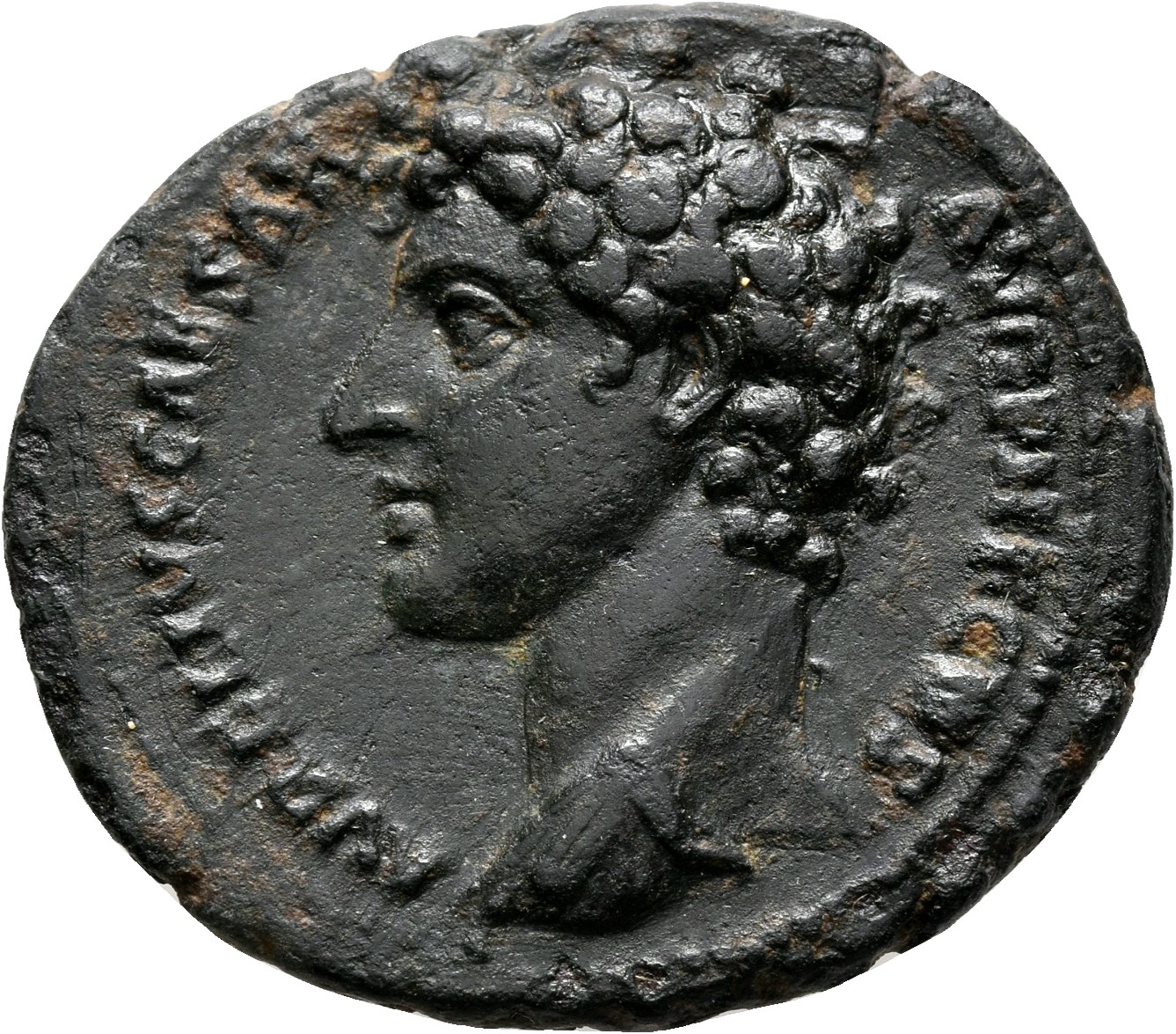 RIC III Antoninus Pius 1240C (as) Antoninus Pius obverse, Bust of Marcus Aurelius, bare-headed, draped, left