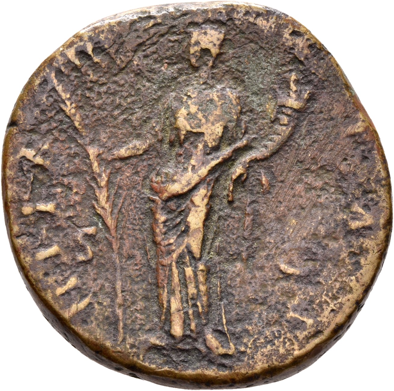 RIC III Antoninus Pius 1242A Antoninus Pius reverse, Hilaritas, draped, standing left, holding long palm, nearly vertical,...