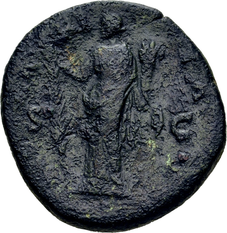 RIC III Antoninus Pius 1242B Antoninus Pius reverse, Hilaritas, draped, standing left, holding long palm, nearly vertical,...