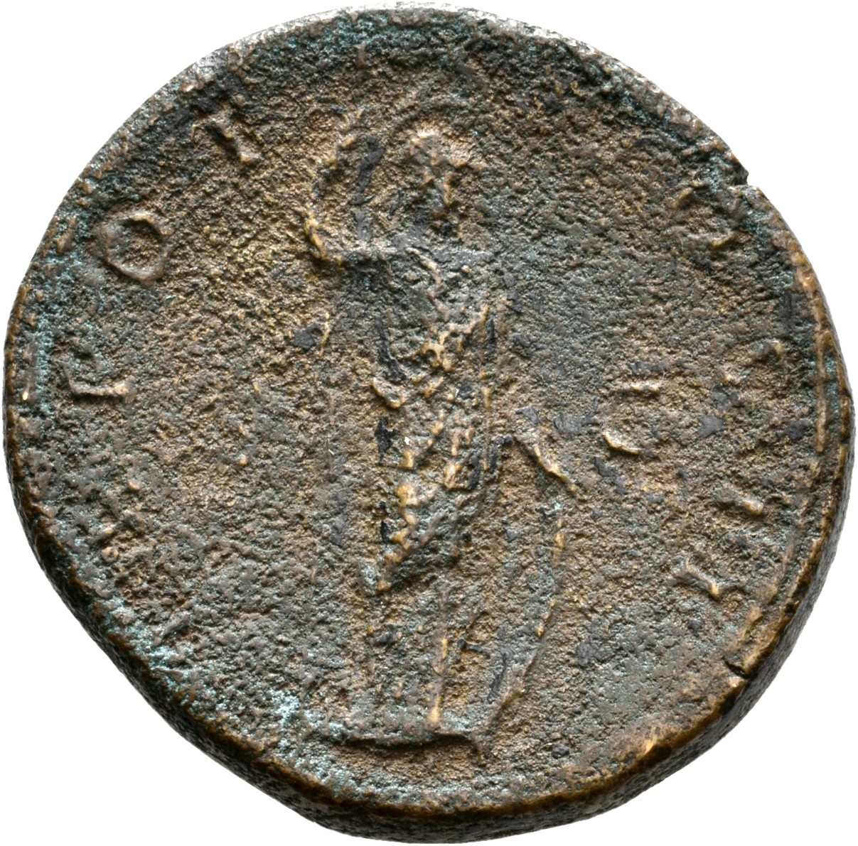 RIC III Antoninus Pius 1248 Antoninus Pius reverse, Minerva, helmeted, draped, standing, right, holding vertical spear in ...