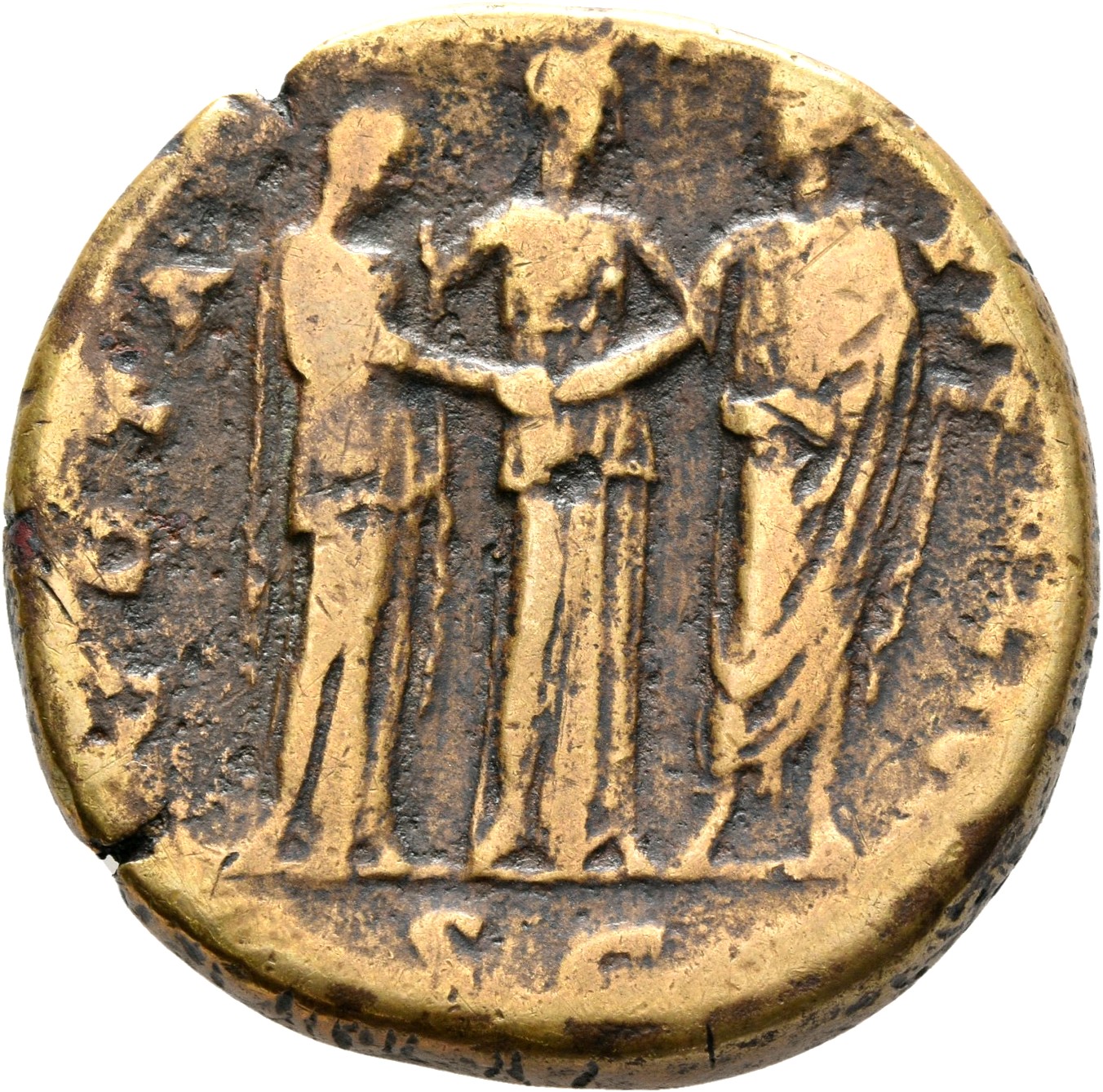 RIC III Antoninus Pius 1253A Antoninus Pius reverse, Marcus Aurelius, standing left, clasping hands with Faustina the Youn...