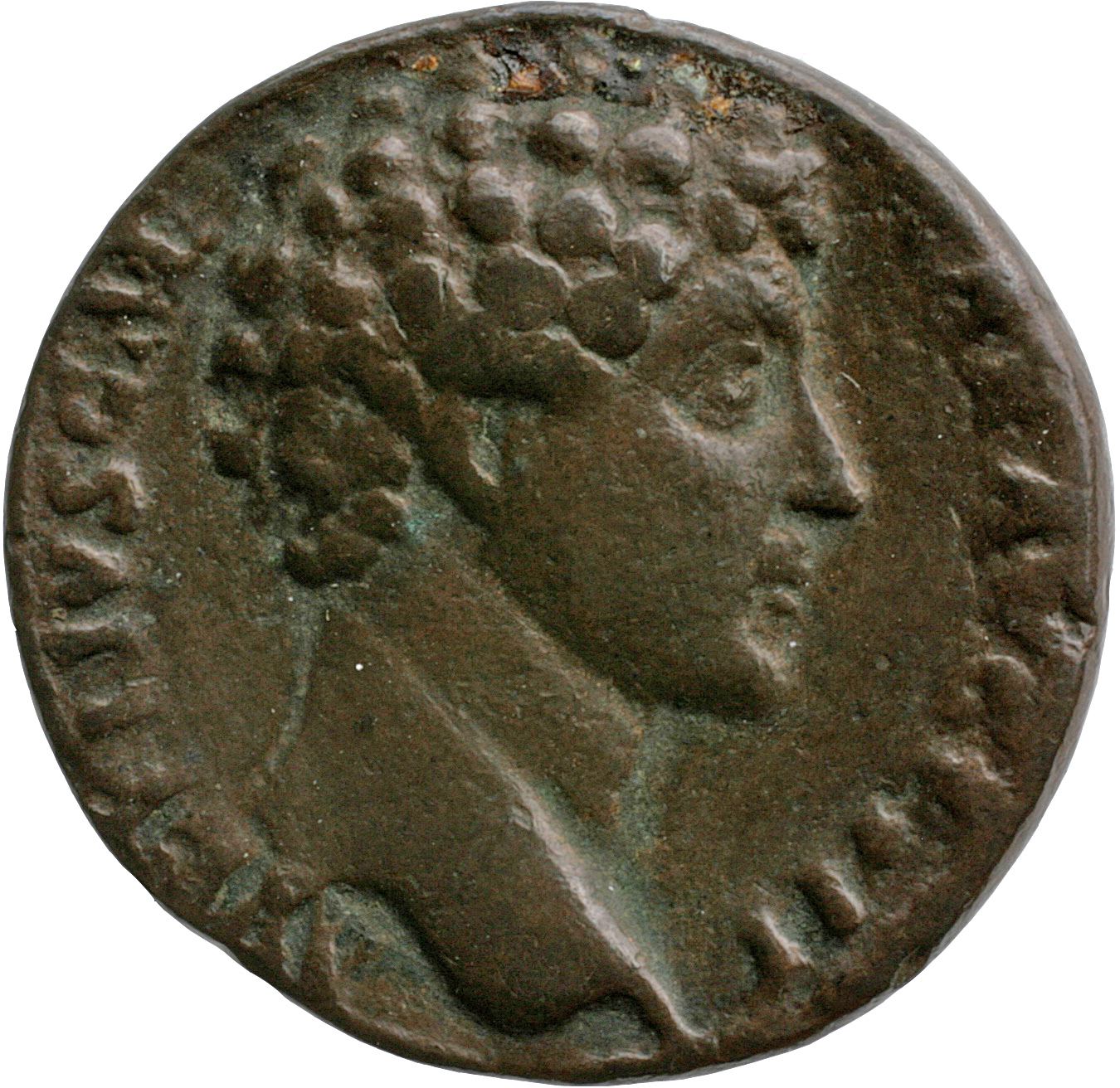 Antoninus Pius obverse — Head of Marcus Aurelius, bare, right
