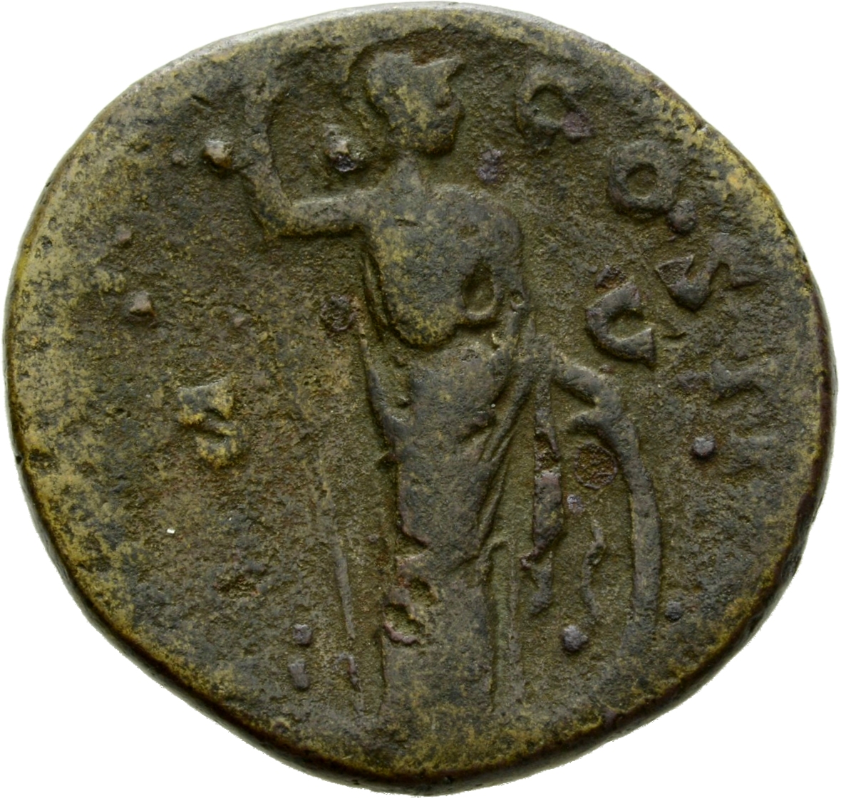 RIC III Antoninus Pius 1266 (as) Antoninus Pius reverse, Minerva, standing right, holding spear and leaning on shield