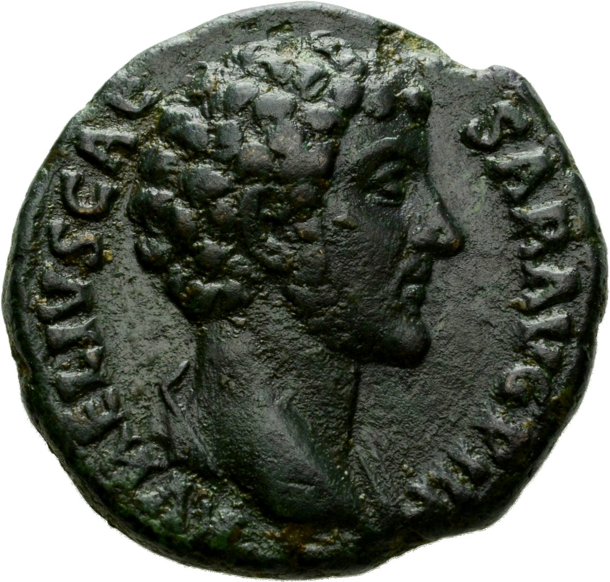 RIC III Antoninus Pius 1271B (as) Antoninus Pius obverse, Bust of Marcus Aurelius, bare-headed, draped, right