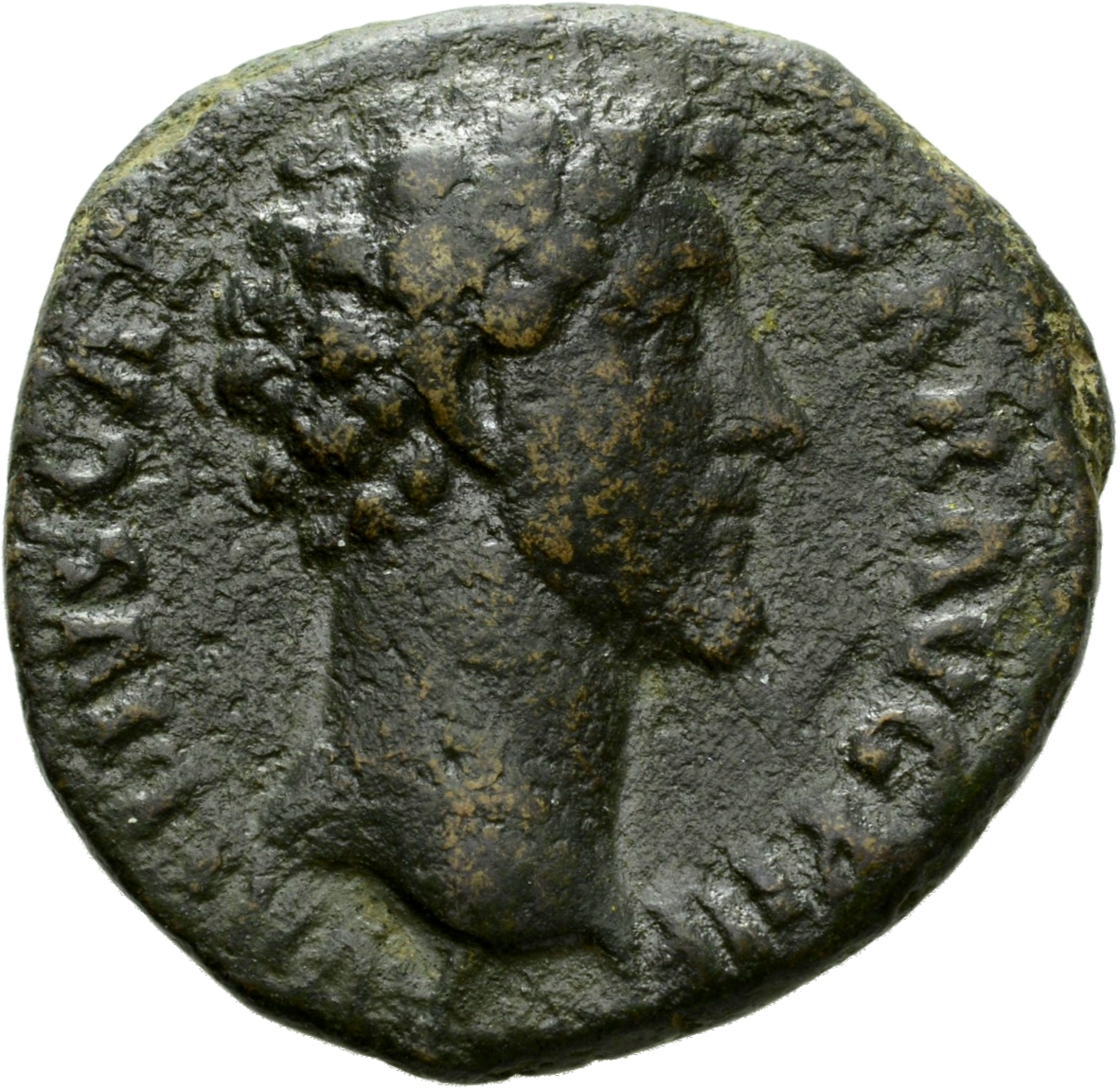 Antoninus Pius obverse — Head of Marcus Avrelius, bare, right