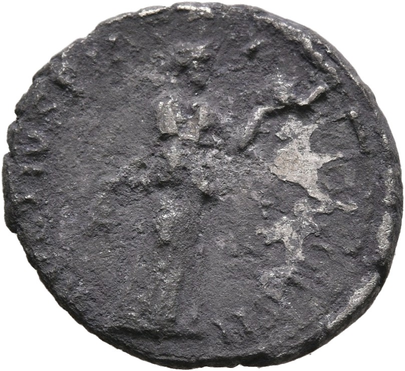 RIC III Antoninus Pius 12c Antoninus Pius reverse, Fides standing right, holding corn-ears in right hand and fruit basket ...