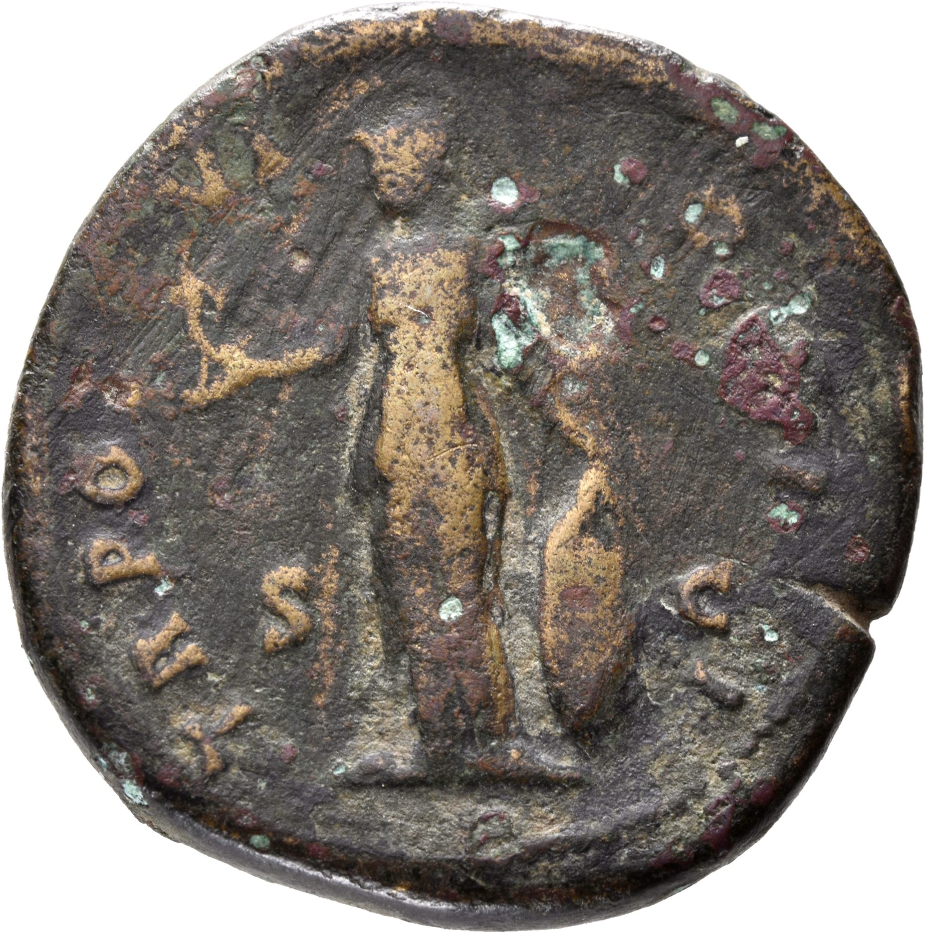 RIC III Antoninus Pius 1301 Antoninus Pius reverse, Minerva, helmeted, draped, standing, left, holding Victory on right ha...