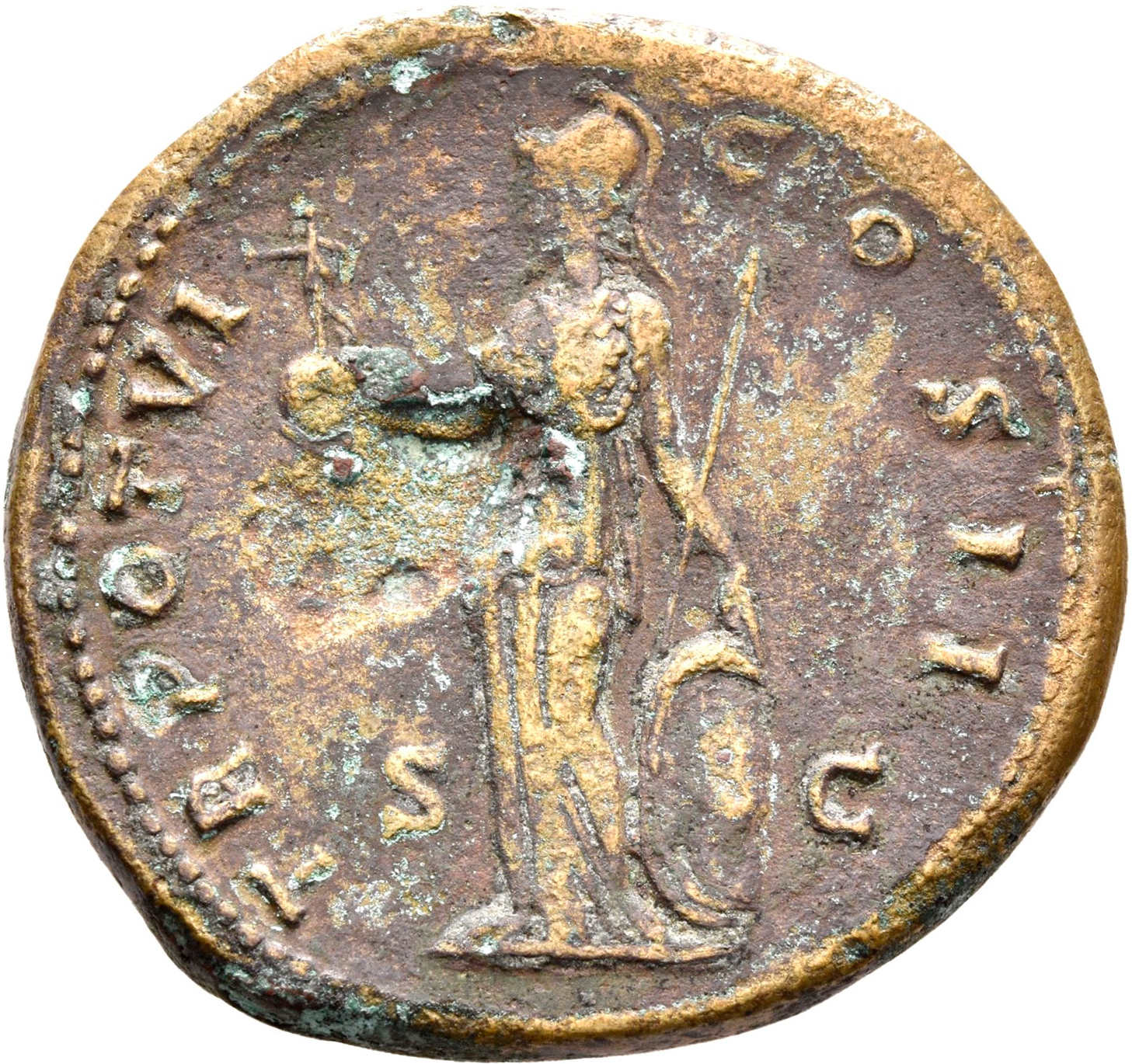 RIC III Antoninus Pius 1301 Antoninus Pius reverse, Minerva, helmeted, draped, standing, left, holding Victory on right ha...