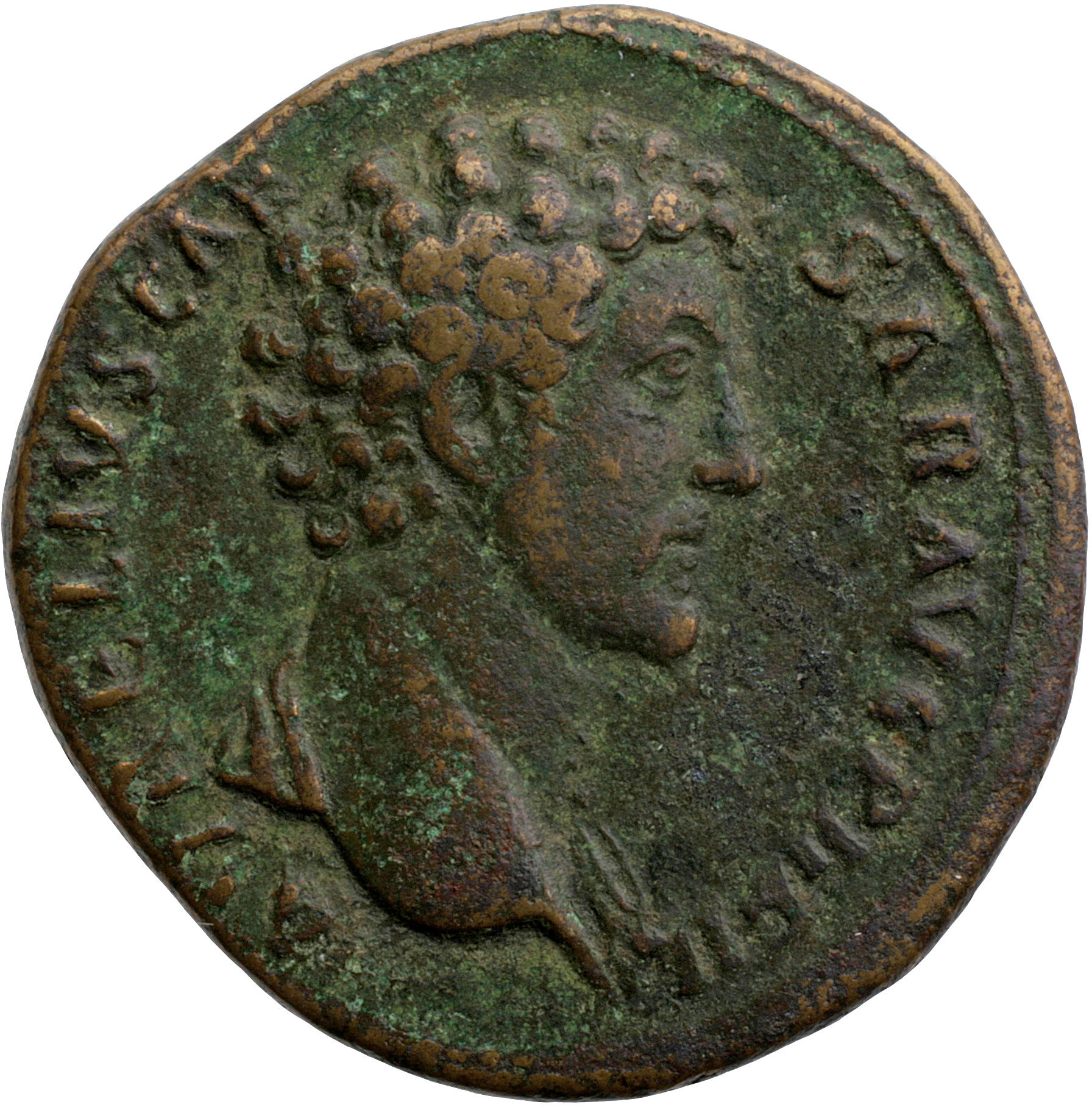 Antoninus Pius obverse — Bust of Marcus Aurelius, bare-headed, draped, right