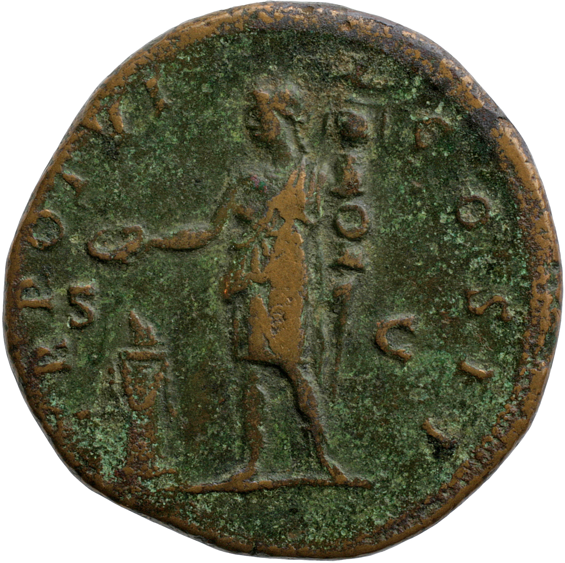 Antoninus Pius reverse — Genius Exercitus, in military dress, standing left, sacrificing out of patera in right hand over lighted altar left and holding legionary eagle, vertical, at left shoulder, right