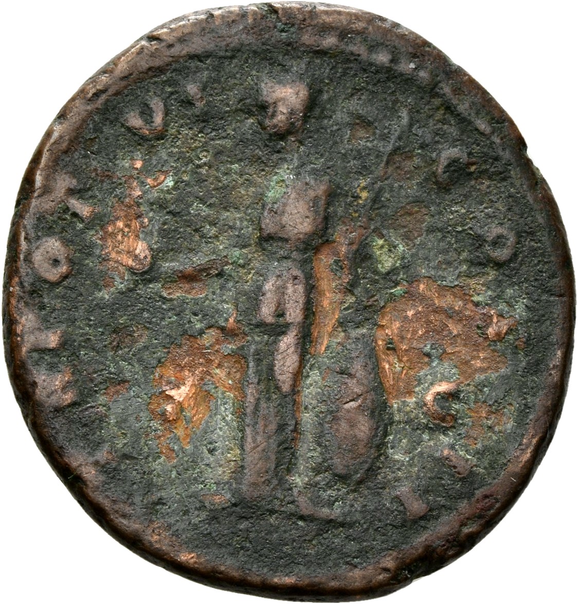 RIC III Antoninus Pius 1305A (dupondius) Antoninus Pius reverse, Minerva, helmeted, draped, standing, left, holding Victor...