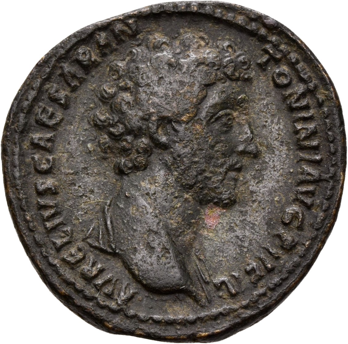 RIC III Antoninus Pius 1307 (dupondius) Antoninus Pius obverse, Head of Marcus Aurelius, bare, right