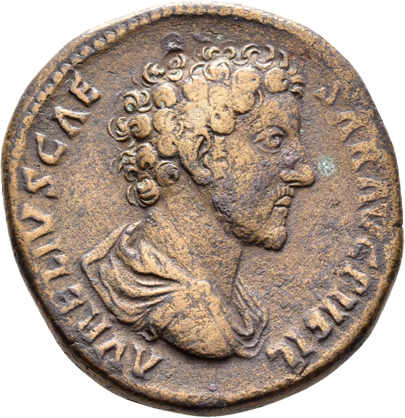 RIC III Antoninus Pius 1315 Antoninus Pius obverse, Bust of Marcus Aurelius, bare-headed, draped, right