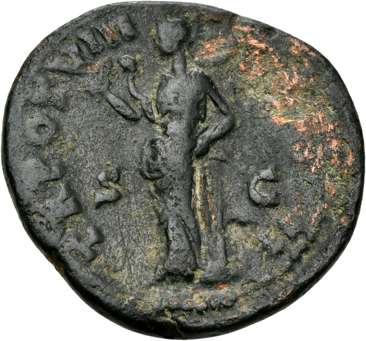 RIC III Antoninus Pius 1319 (as) Antoninus Pius reverse, Salus, standing left, feeding snake in arms and leaning on column