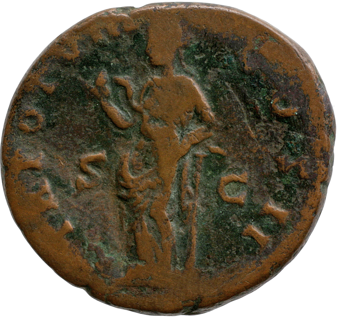 Antoninus Pius reverse — Spes, standing left, holding flower and leaning on column