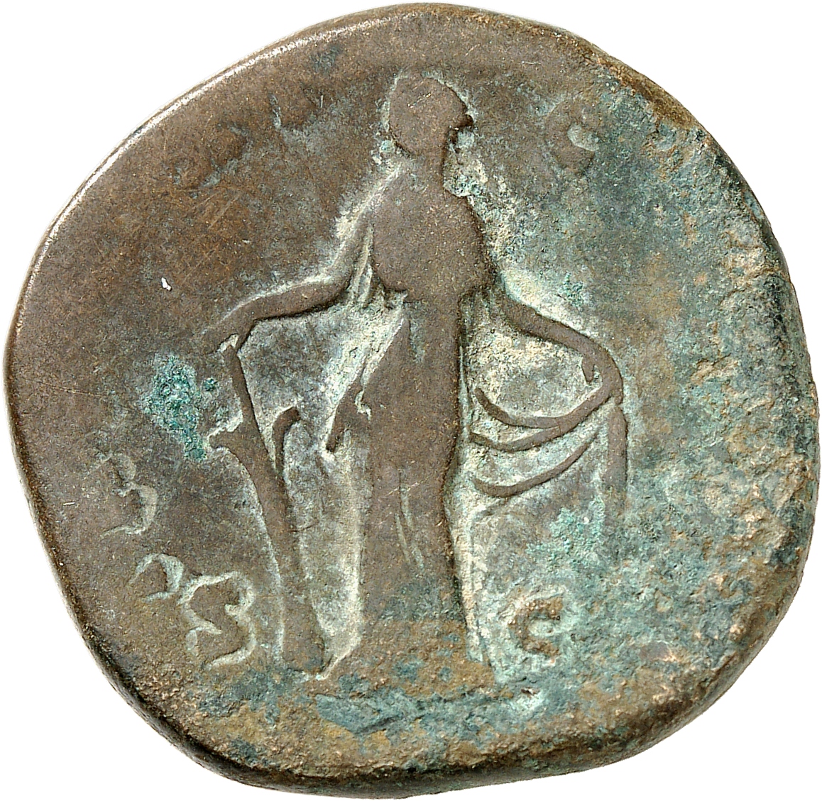 RIC III Antoninus Pius 1338A Antoninus Pius reverse, Fortuna, standing left, holding rudder and raising skirt