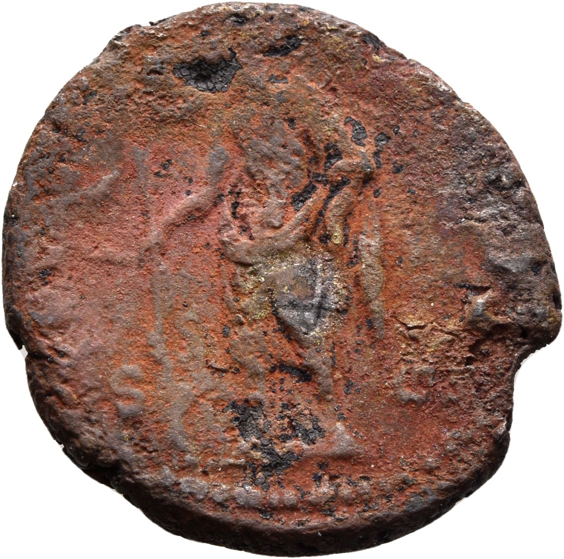 RIC III Antoninus Pius 1341A (as) Antoninus Pius reverse, Asclepius, naked to waist, standing, left, holding in right hand...