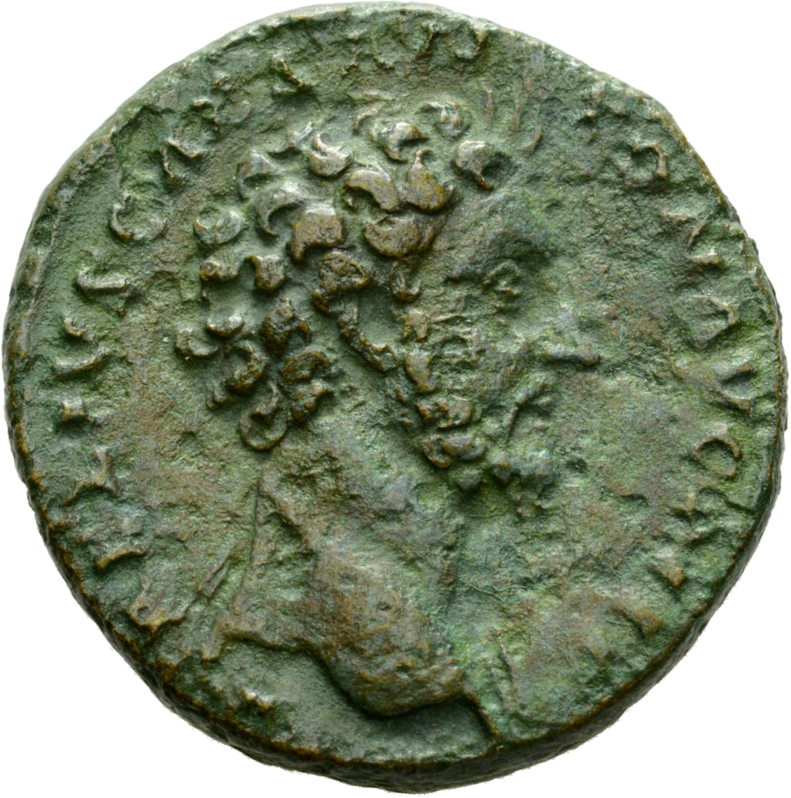 Antoninus Pius obverse — Head of Marcus Aurelius, bare, right
