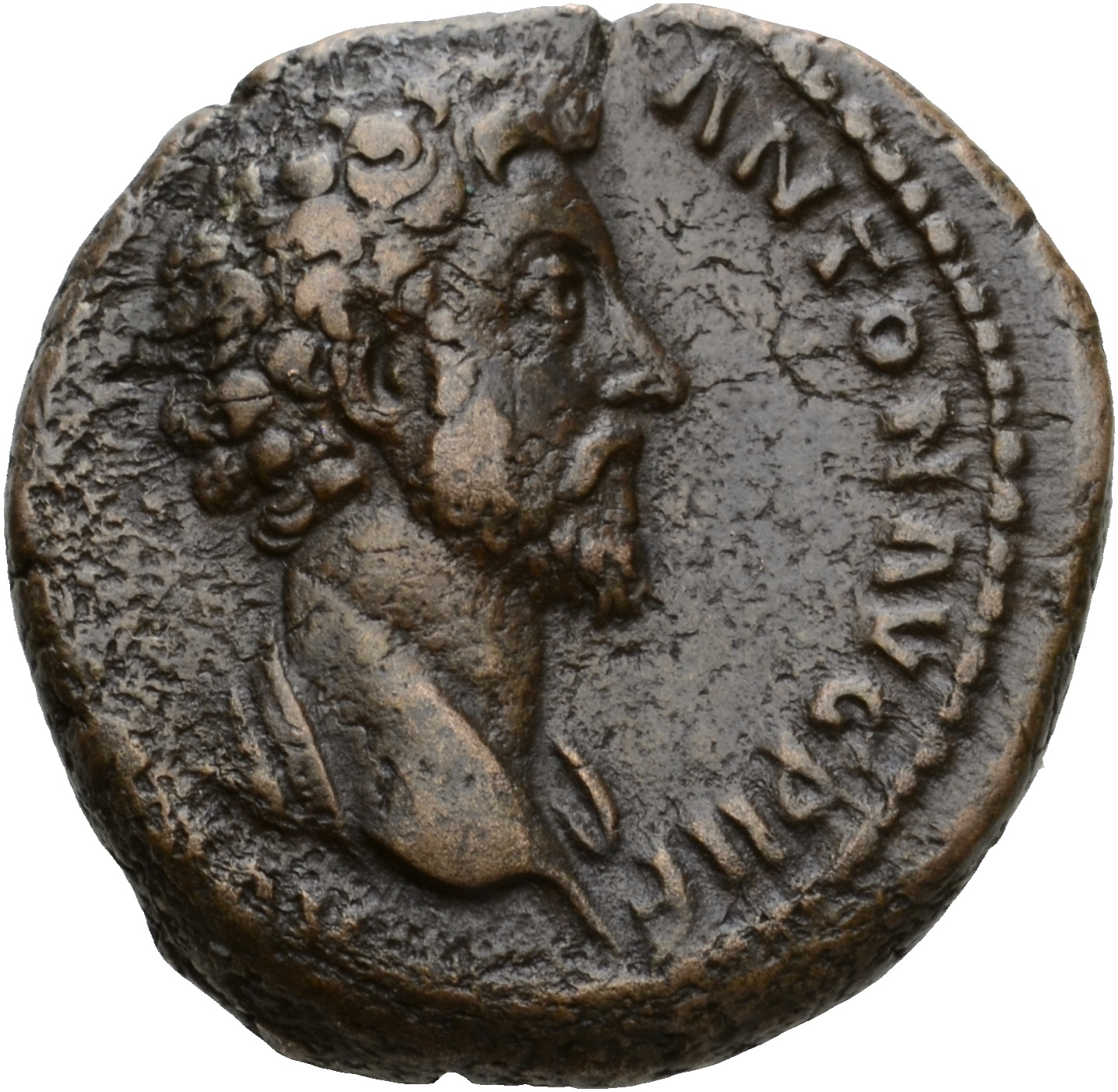 RIC III Antoninus Pius 1350b (as) Antoninus Pius obverse, Bust of Marcus Aurelius, bare-headed, draped, right