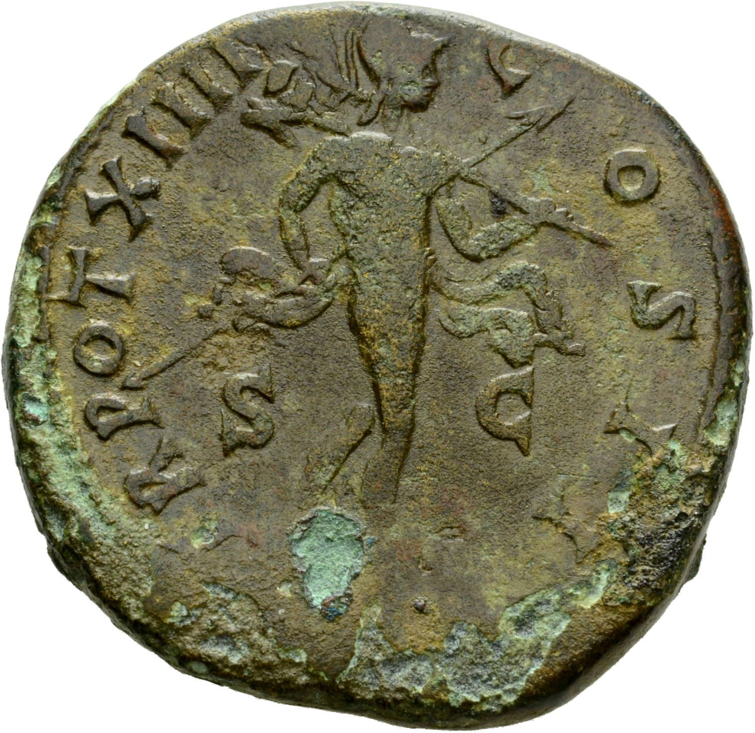RIC III Antoninus Pius 1352Ba Antoninus Pius reverse, Mars, naked, except for cloak behind him, advancing right, holding t...
