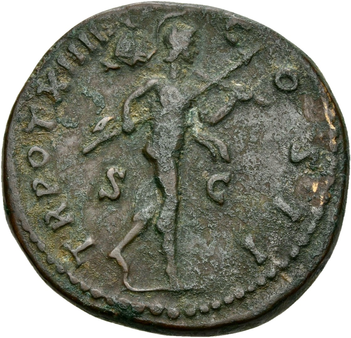 RIC III Antoninus Pius 1354Aa (dupondius) Antoninus Pius reverse, Mars, naked, except for cloak behind him, advancing righ...