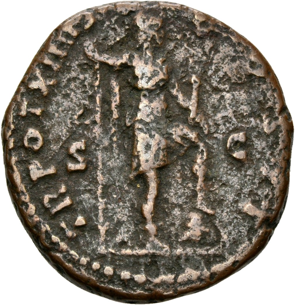 RIC III Antoninus Pius 1355Ba (as) Antoninus Pius reverse, Virtus, standing right, left foot on helmet, holding spear and ...