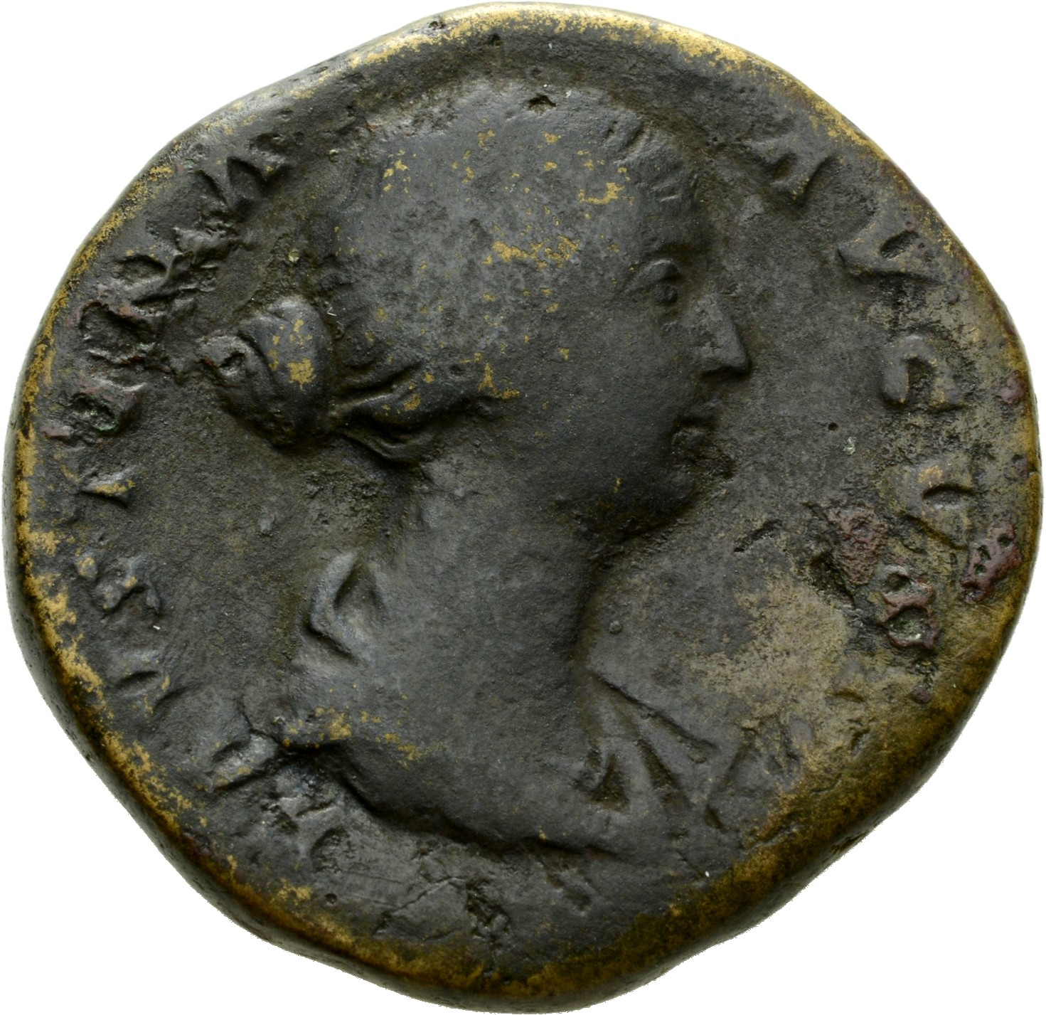 RIC III Antoninus Pius 1367 Antoninus Pius obverse, Bust of Faustina the Younger, draped, right, hair is elaborately dress...