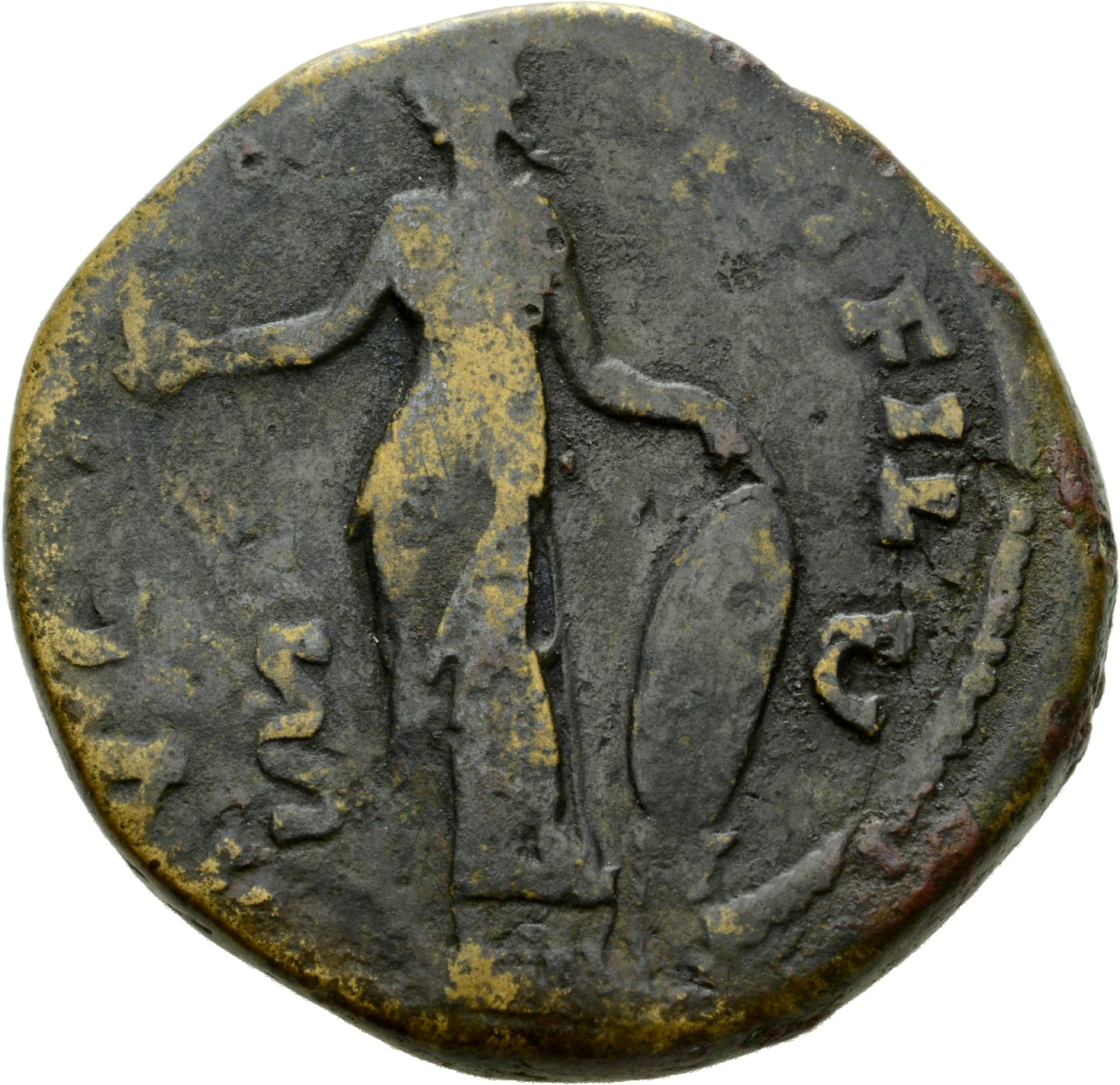 RIC III Antoninus Pius 1367 Antoninus Pius reverse, Venus, standing left, holding Victory and leaning on shield, set on he...