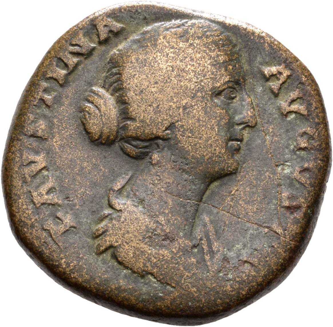 RIC III Antoninus Pius 1368 Antoninus Pius obverse, Bust of Faustina the Younger, draped, right, hair is elaborately dress...