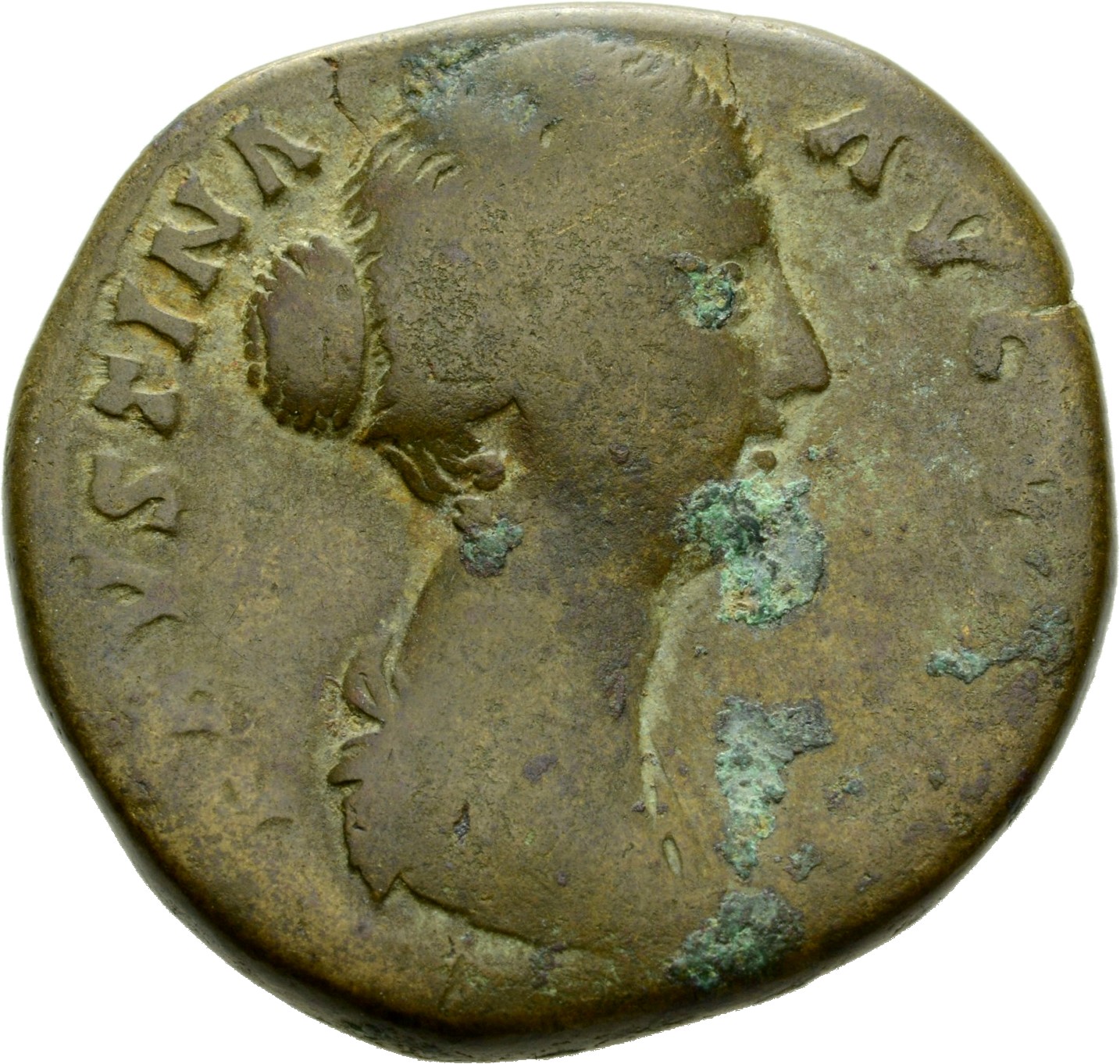 RIC III Antoninus Pius 1371 Antoninus Pius obverse, Bust of Faustina the Younger, draped, right, hair is elaborately dress...