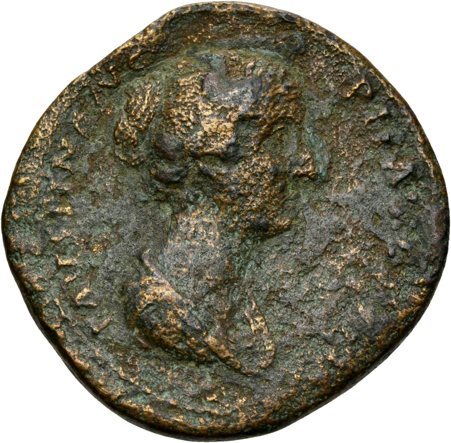 RIC III Antoninus Pius 1374A Antoninus Pius obverse, Bust of Faustina the Younger, draped, right, hair is elaborately dres...