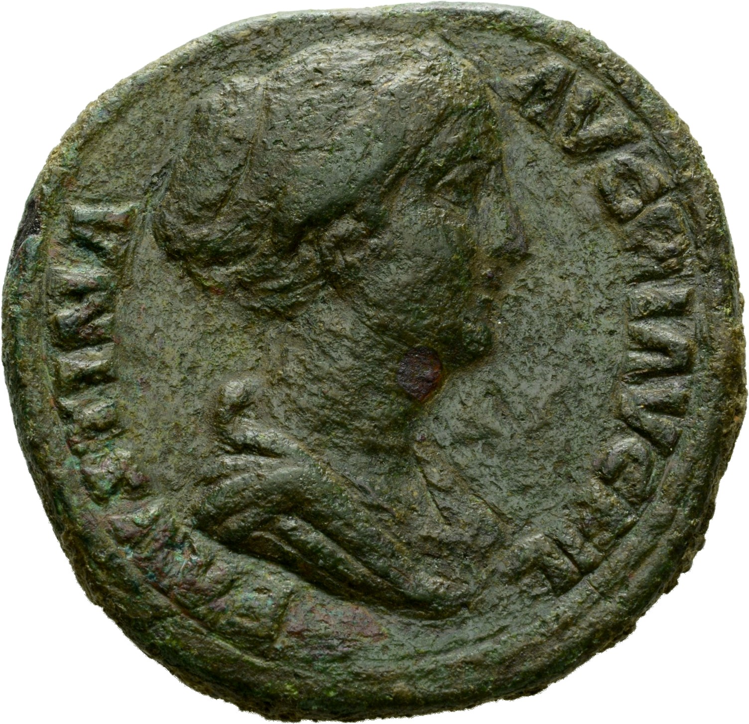 RIC III Antoninus Pius 1379 Antoninus Pius obverse, Bust of Faustina the Younger, draped, right, hair is elaborately dress...