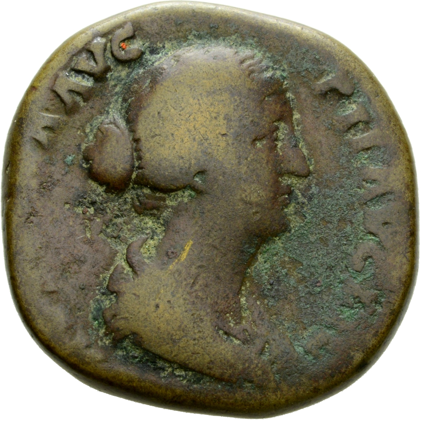 RIC III Antoninus Pius 1383b Antoninus Pius obverse, Bust of Faustina the Younger, draped, right, hair is elaborately dres...