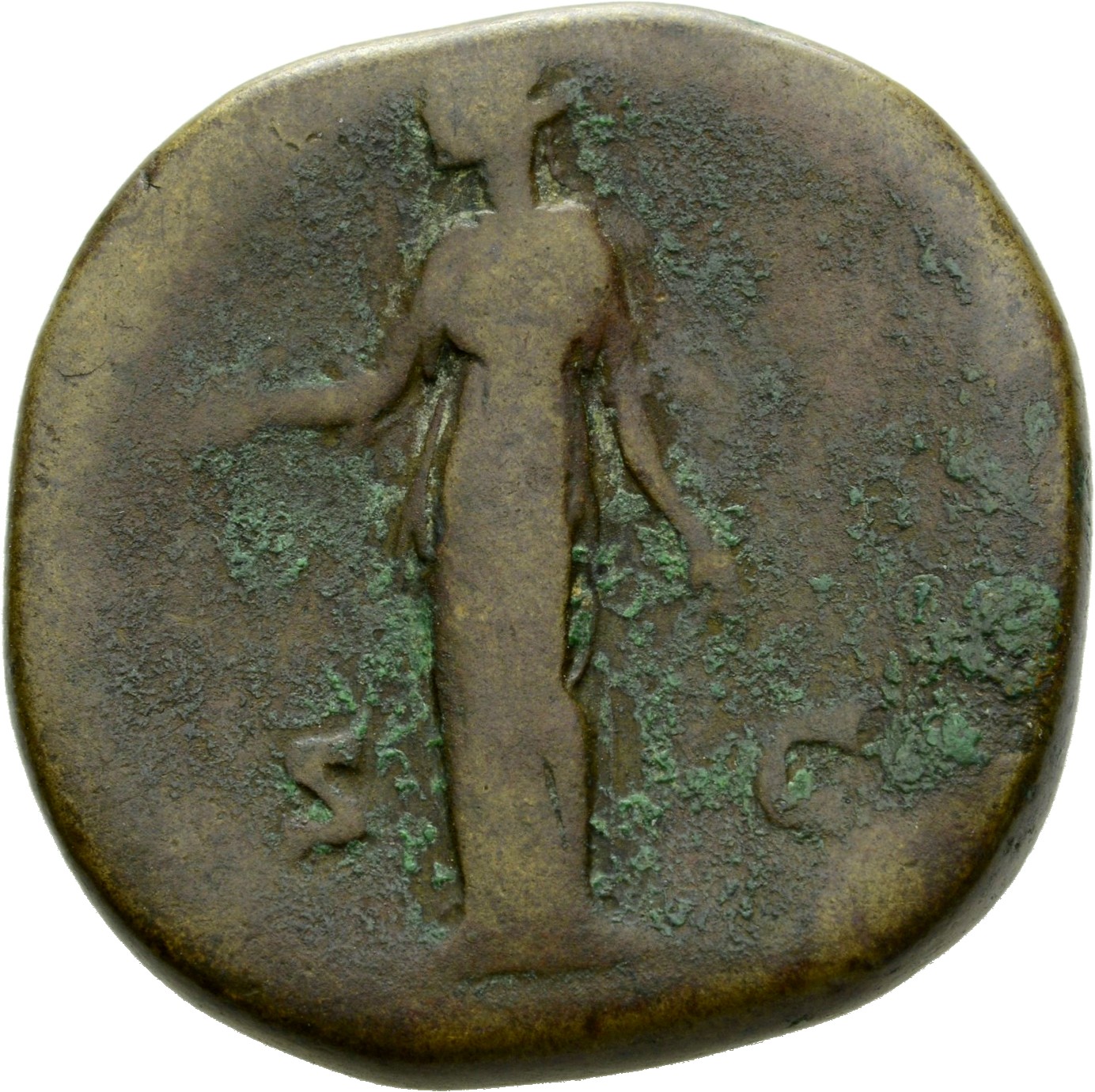 RIC III Antoninus Pius 1383b Antoninus Pius reverse, Diana, draped, standing front, head left, holding out arrow in right ...