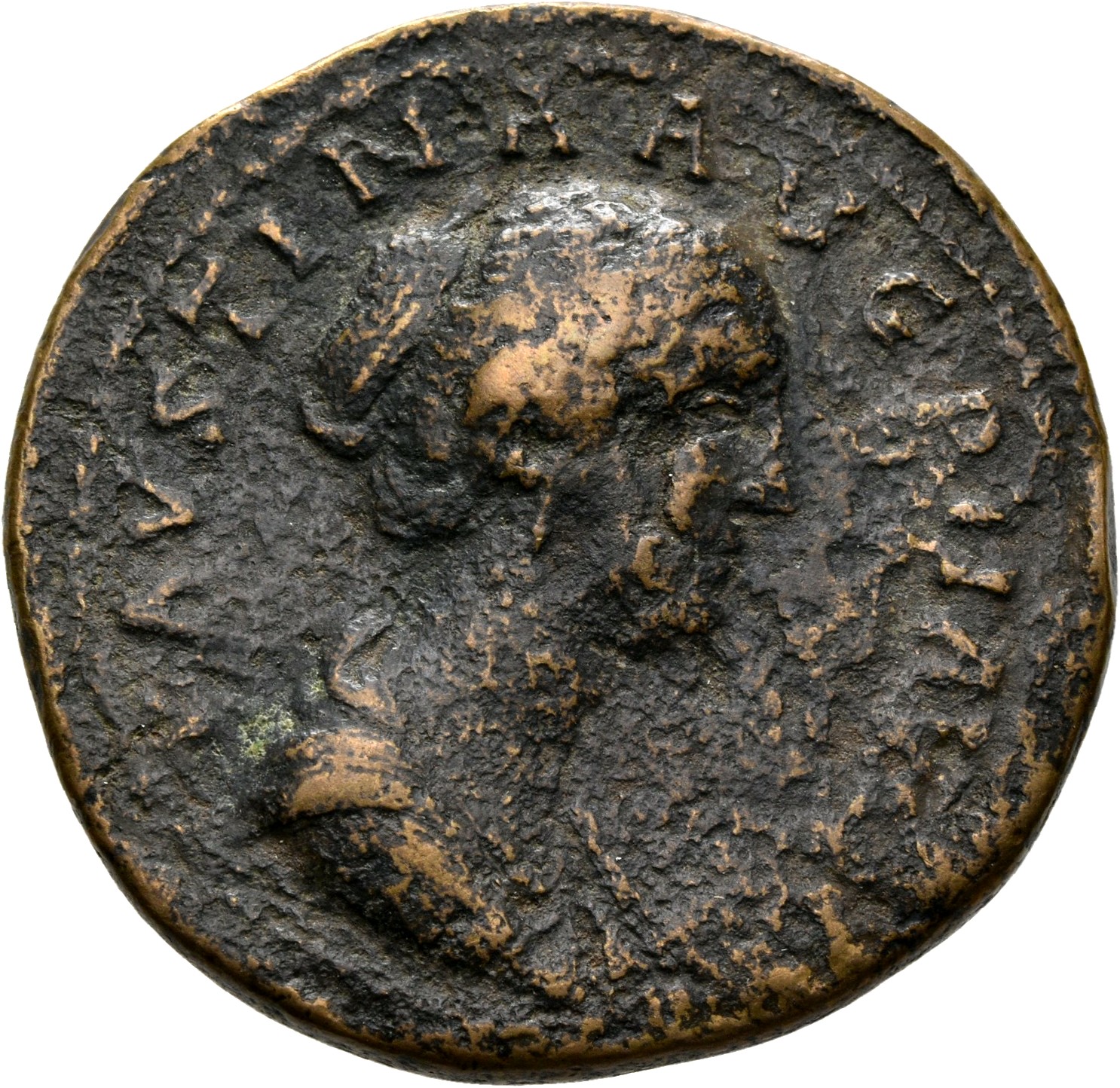 RIC III Antoninus Pius 1387a Antoninus Pius obverse, Bust of Faustina the Younger, draped, right, hair is elaborately dres...