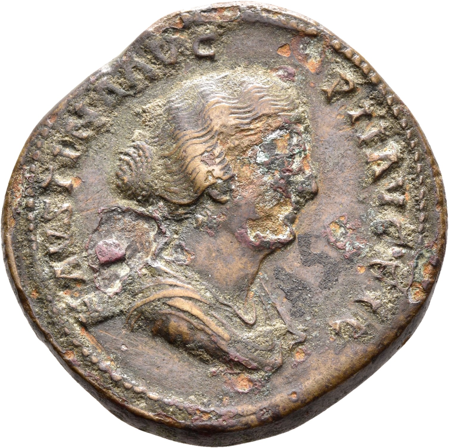 RIC III Antoninus Pius 1387a Antoninus Pius obverse, Bust of Faustina the Younger, draped, right, hair is elaborately dres...