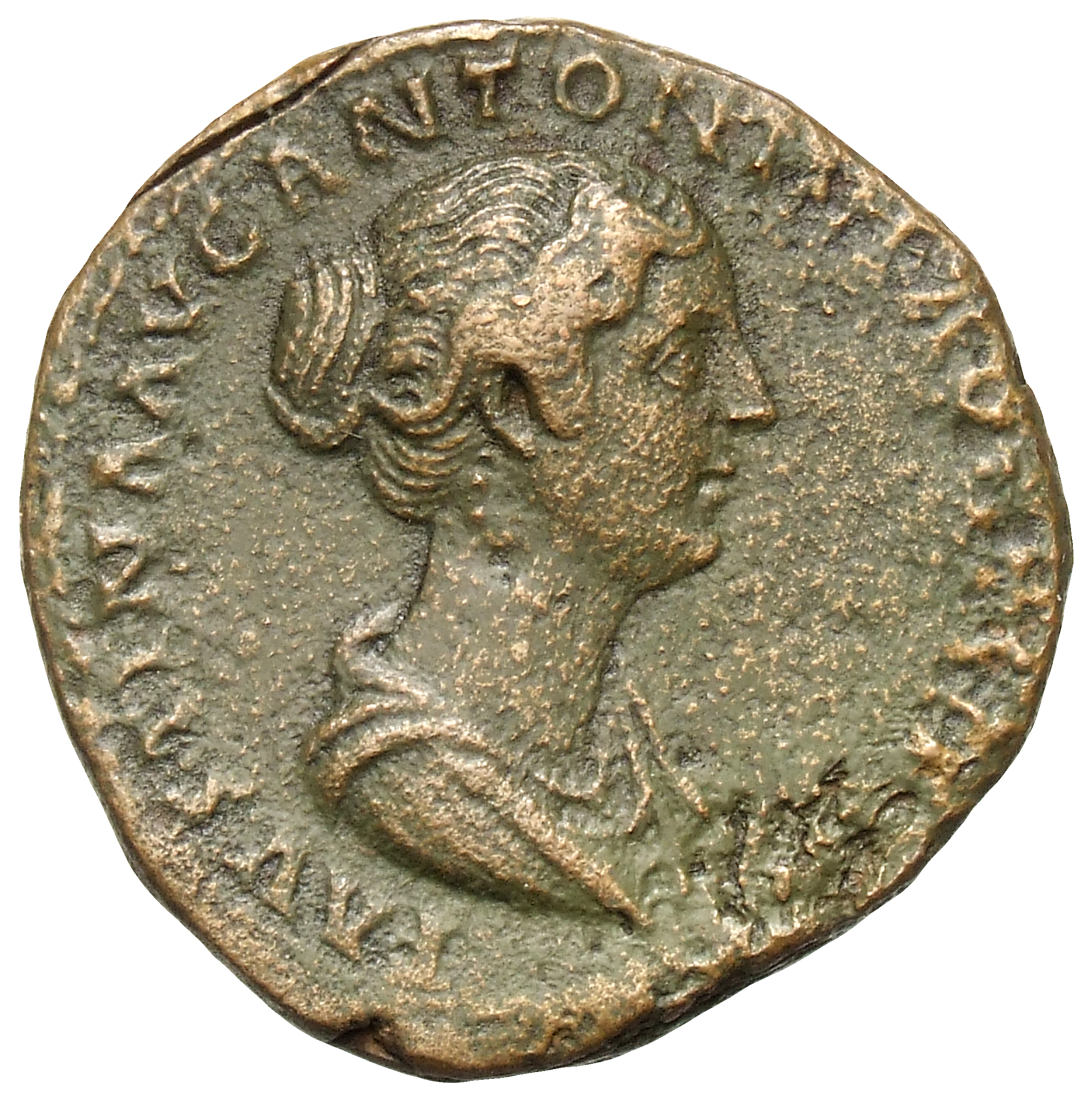 RIC III Antoninus Pius 1387b Antoninus Pius obverse, Bust of Faustina the Younger, draped, right, hair is elaborately dres...