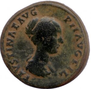 RIC III Antoninus Pius 1388B Antoninus Pius obverse, Bust of Faustina the Younger, draped, right, hair is elaborately dres...