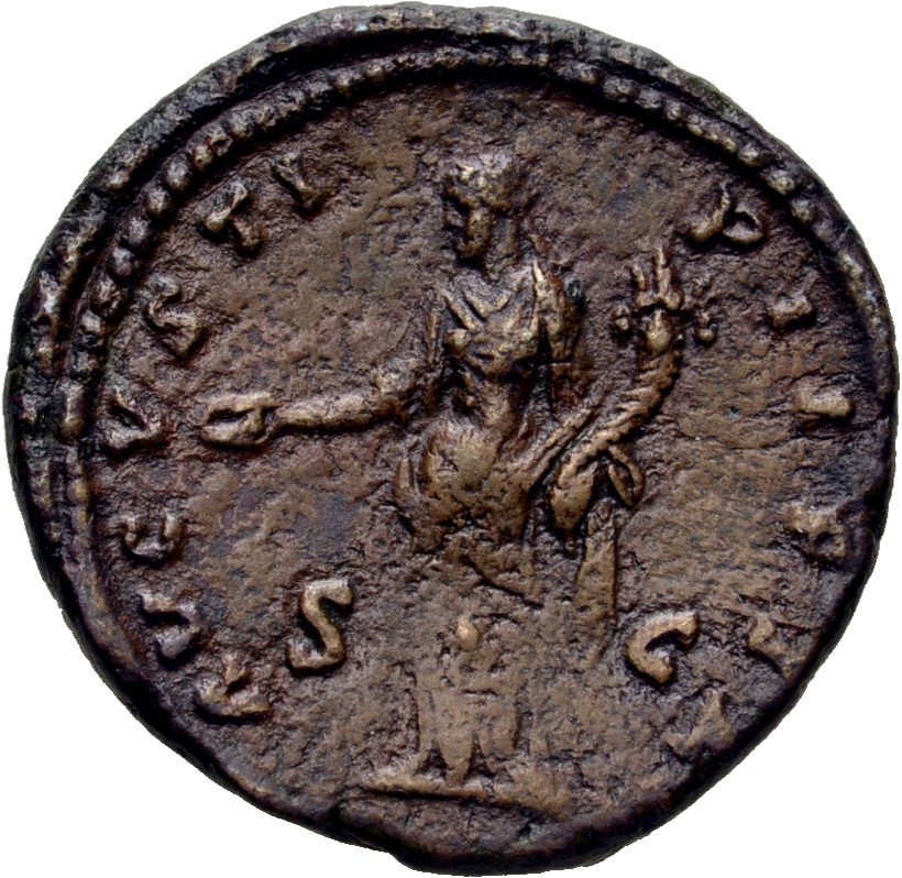 RIC III Antoninus Pius 1390 (as) Antoninus Pius reverse, Concordia, standing left, holding patera and cornucopiae