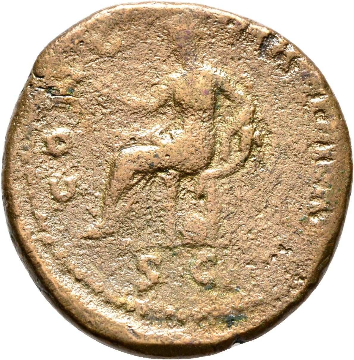 RIC III Antoninus Pius 1393 (dupondius) Antoninus Pius reverse, Concordia, seated left, holding flower and resting left el...