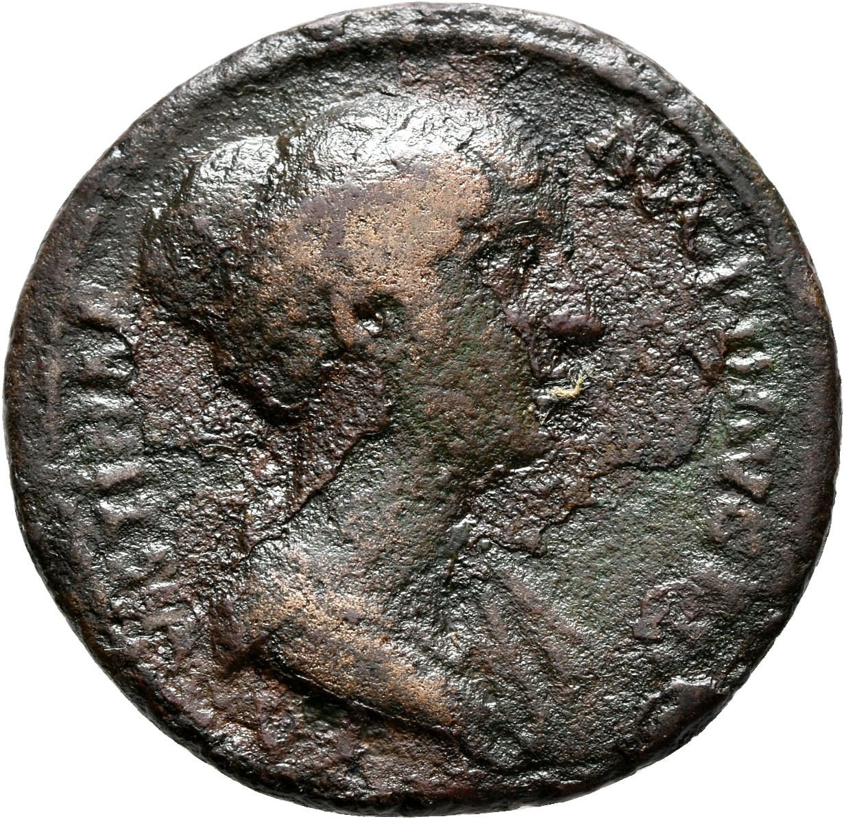 RIC III Antoninus Pius 1396B (as) Antoninus Pius obverse, Bust of Faustina the Younger, draped, right, hair is elaborately...