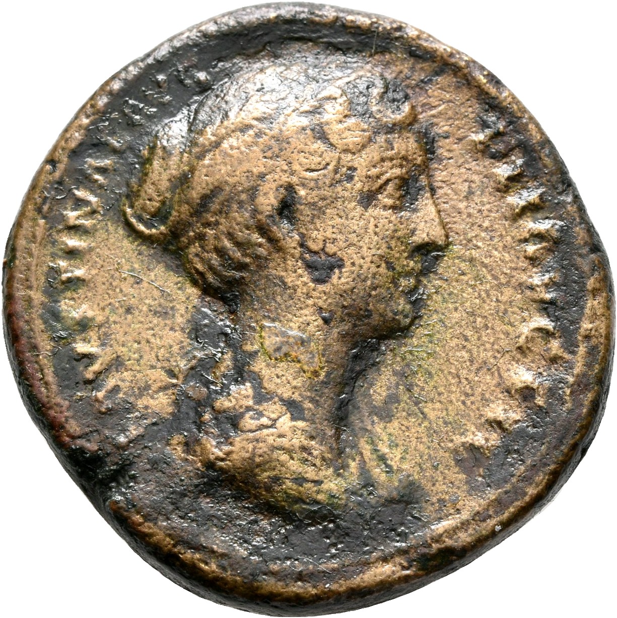 RIC III Antoninus Pius 1404B (as) Antoninus Pius obverse, Bust of Faustina the Younger, draped, right, hair is elaborately...
