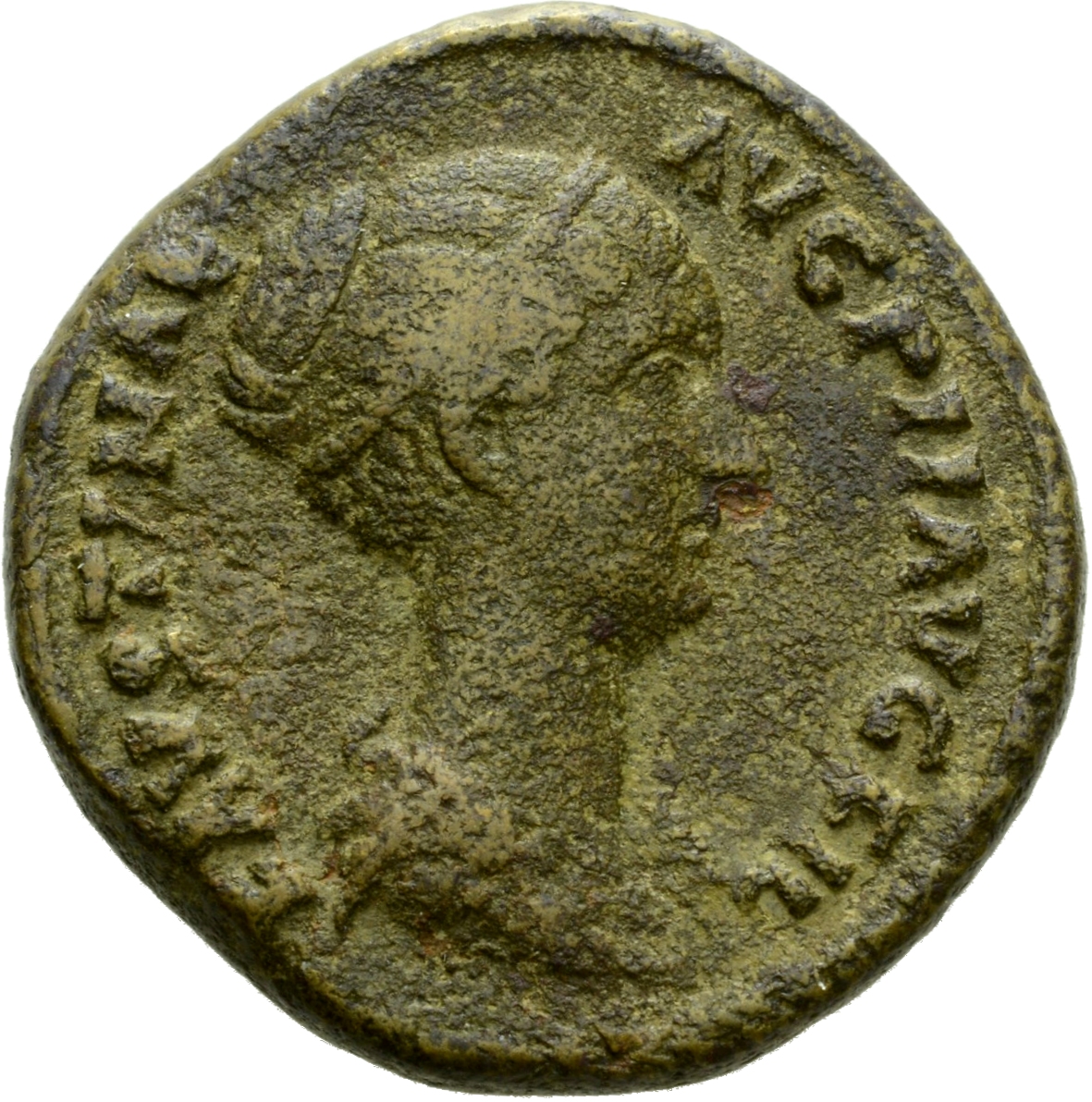 RIC III Antoninus Pius 1409B (as) Antoninus Pius obverse, Bust of Faustina the Younger, draped, right, hair is elaborately...