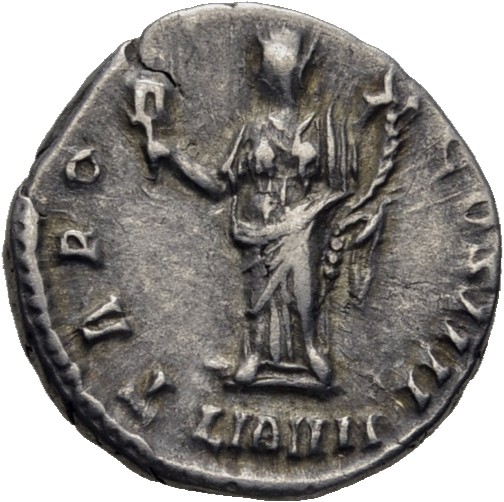 RIC III Antoninus Pius 155 (denarius) Antoninus Pius reverse, Liberalitas, draped, standing, left, holding abacus in right...