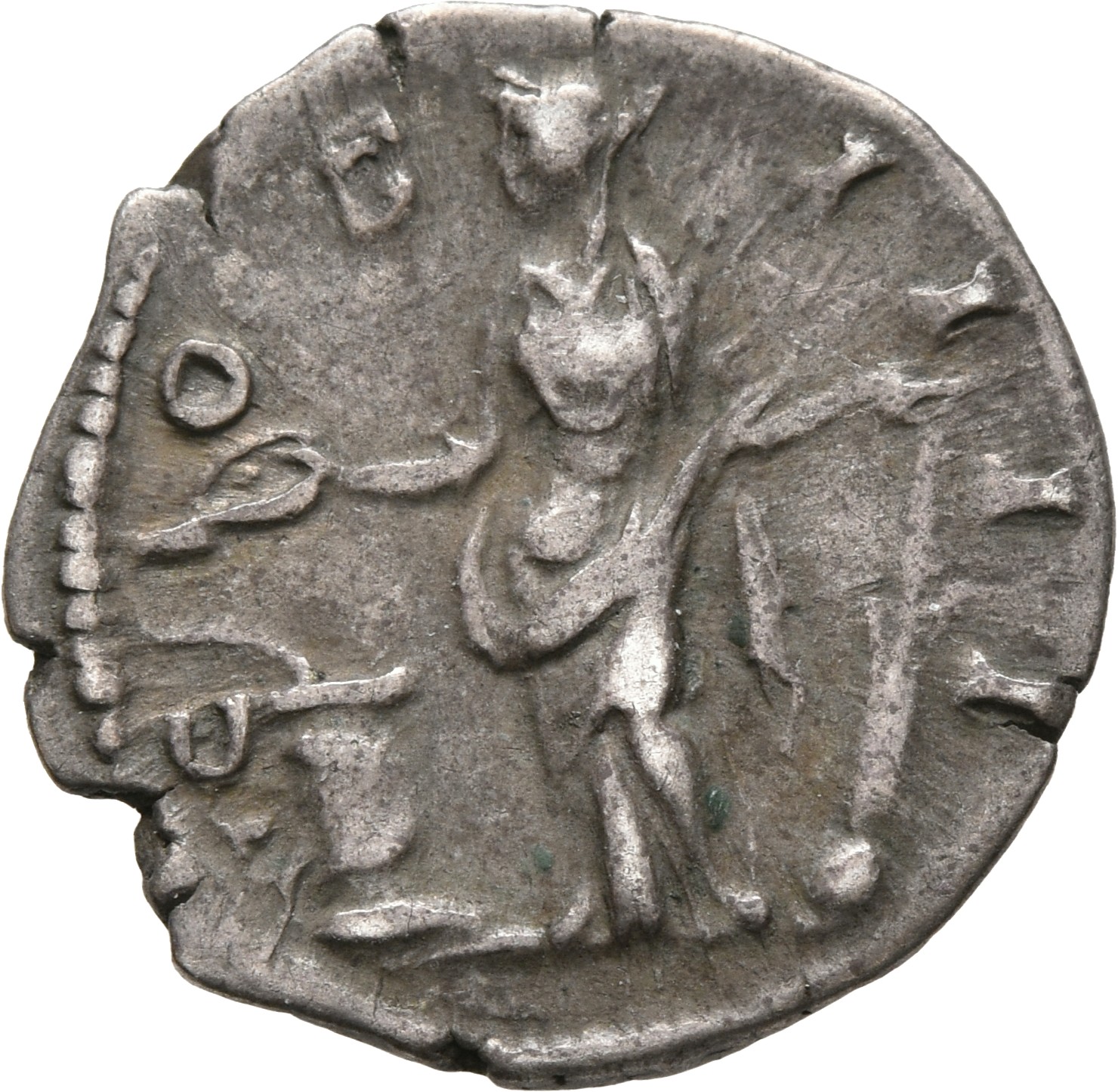 RIC III Antoninus Pius 167 (denarius) Antoninus Pius reverse, Salus, draped, standing left, holding patera in right hand f...