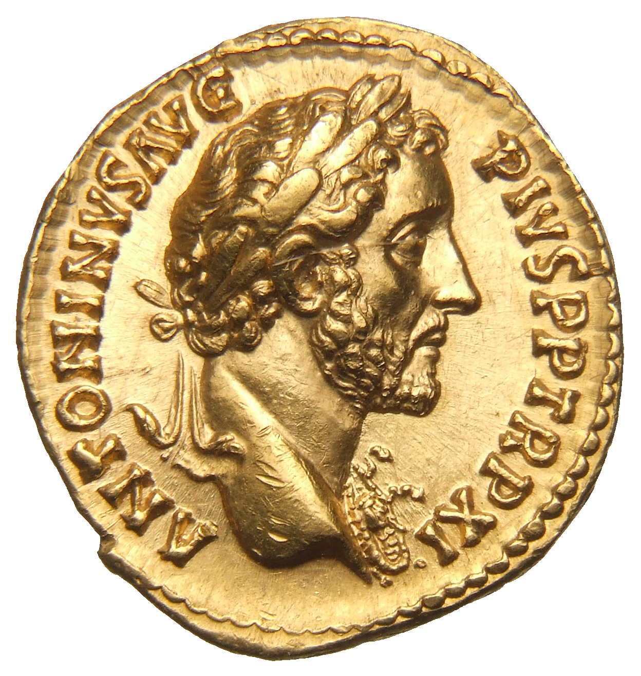 RIC III Antoninus Pius 173 Antoninus Pius obverse, Bust of Antoninus Pius, laureate, with aegis on breast, right