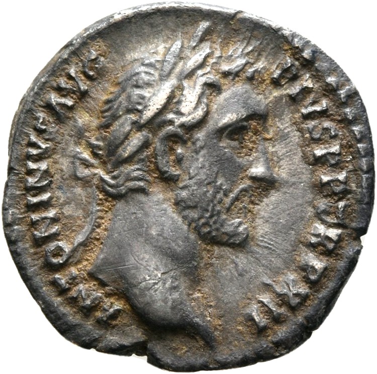 RIC III Antoninus Pius 175 Antoninus Pius obverse, Head of Antoninus Pius, laureate, right