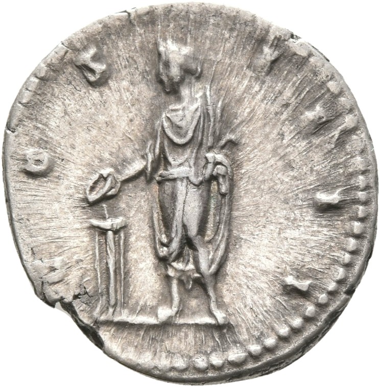 RIC III Antoninus Pius 183 Antoninus Pius reverse, Antoninus Pius, veiled, draped, standing left, with patera in right han...